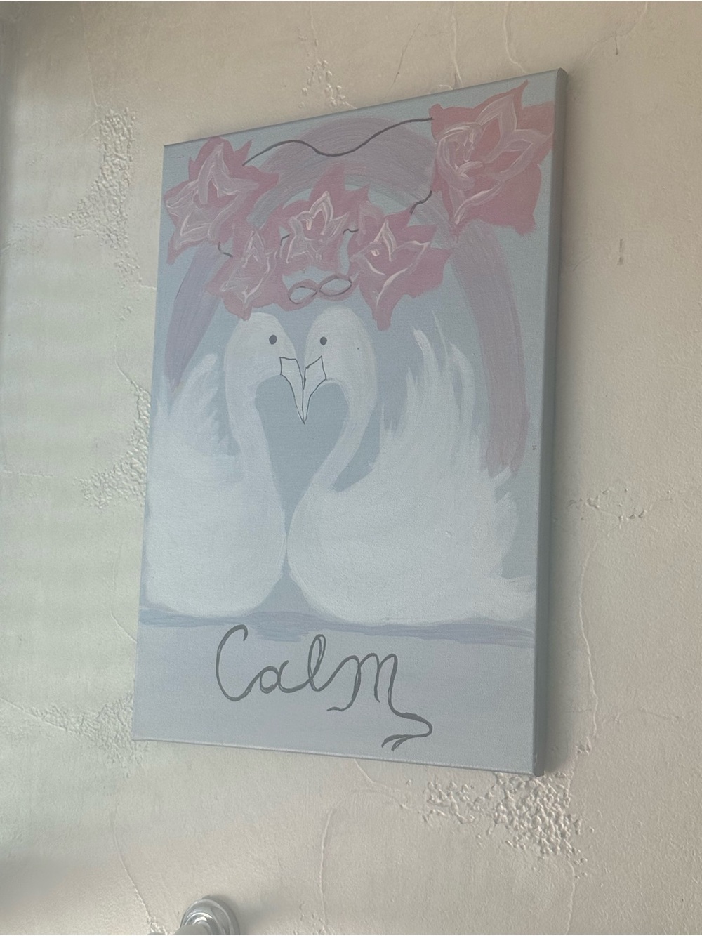 Calm White and Pink Swan Canvas Wall Art